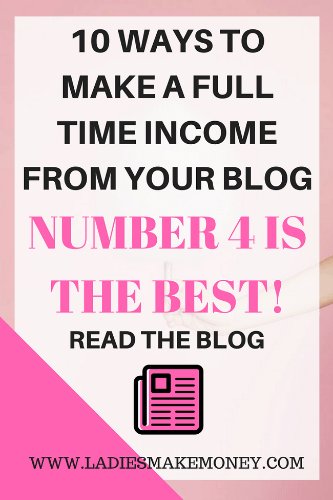 10 ways to make a full time income from your blog. Make money from home. Make money blogging. Affiliate Marketing. Ways to monetize your blog. Making money online. Tips to making money online. 