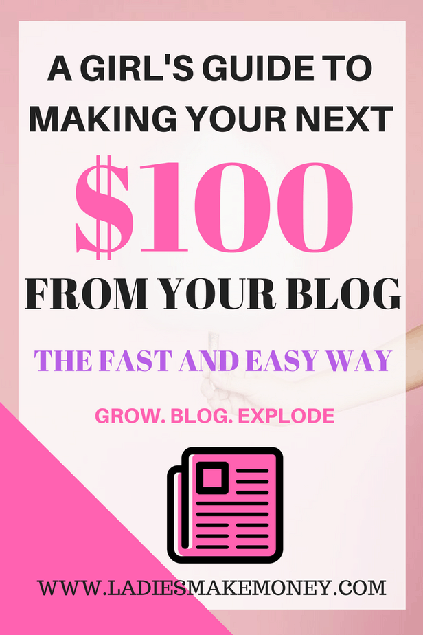 A girl's guide to making your next $100 online from your blog. A Girl's Guide to making your first $100 online with your blog, how to make money online, how to make money from your blog,. how to make money as a stay at home mom. Learn how to start a blog that will help you make money online. Use brands, sponsored posts, ads and affiliate marketing to make money from your blog. Making money with affiliate marketing is the best passive income for bloggers. Learn how bloggers make money from their blog each month. Expand your blog income by using multiple streams of income. Blog income report shows you how you can make money at home using your blog. Stay at home mums can use Pinterest to make money from their blog, Learn how you can turn $100 into $1000 and start expanding your blog income. Grow your blog traffic by using Pinterest. Pinterest is the best way to increase your blog traffic which will help you make money online. Make money from home with your blog. Increase your blog traffic today with Pinterest. 