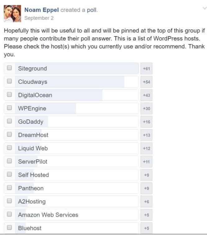 Facebook poll taken about the best hosting company