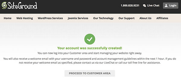 Successfully set up with Siteground