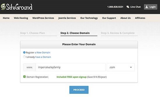 Domain name with Siteground