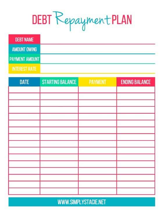 Debt repayment plan. FREE printable family budget worksheets. Free Printable budget template to help manage your debt. Pay of your debt by budgeting monthly and saving money. Use a budget template to save money every month. Frugal Living Ideas | Monthly Budget Printable Free | Free Printable Monthly Budget Planner | Budget Worksheet | Budget Binder