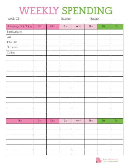 Weekly spending tracker. Free Printable budget template to help manage your debt. Pay of your debt by budgeting monthly and saving money. Use a budget template to save money every month. Frugal Living Ideas | Monthly Budget Printable Free | Free Printable Monthly Budget Planner | Budget Worksheet | Budget Binder
