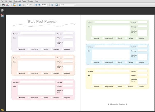 printable blog post planner