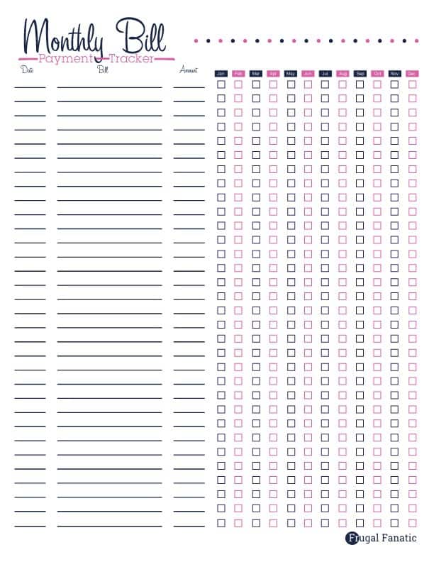 Gain control of your finances by using this free printable monthly bill tracker. Stay organized and avoid late fees!