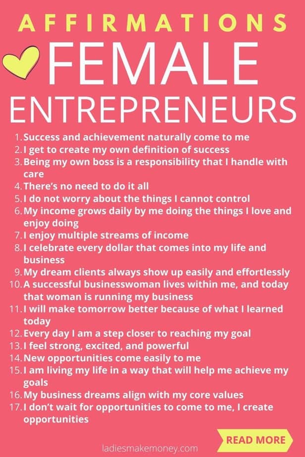 Powerful affirmations for female entrepreneurs. Become a successful female entrepreneur with these 25 powerful affirmations for confidence and success. Looking to improve your confidence? Affirmations are the practice of positive thinking and self-empowerment. Start the day with one of these 25 affirmations for confidence in your morning routine. These affirmations for women will make you feel more capable, more confident, and more in control, with the ability to run a successful business as a female entrepreneur. #affirmations